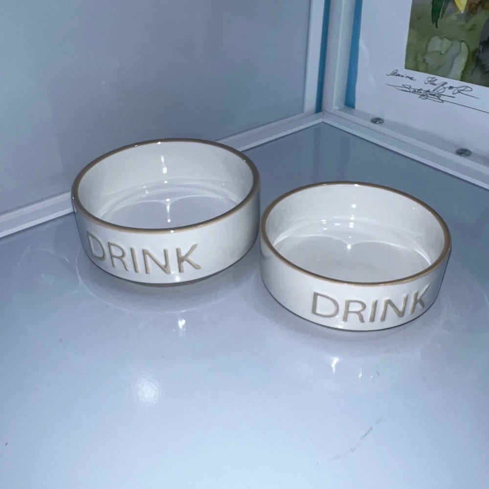 Top Paw Ceramic Dog Bowls - White and Tan